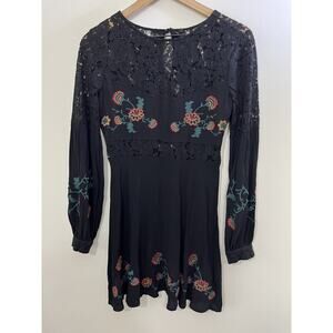 Y2K Fairygoth Romantic Babydoll Dress XS Floral Embroidery Whimsigoth Cottage